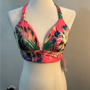 NWT Women’s Pink Tropical Print Halter Swim Top size 8